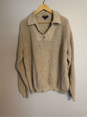 Eddie Bauer Men's Beige V-Neck Polo Knit Sweater